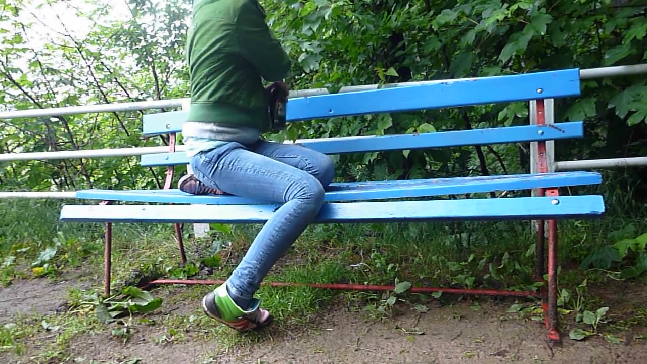 Click to play video 2 Girls pissing on park bench